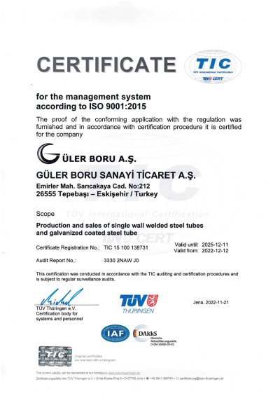 Güler Boru Iso 9001