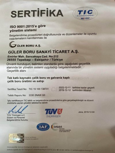 Güler Boru ISO 9001
